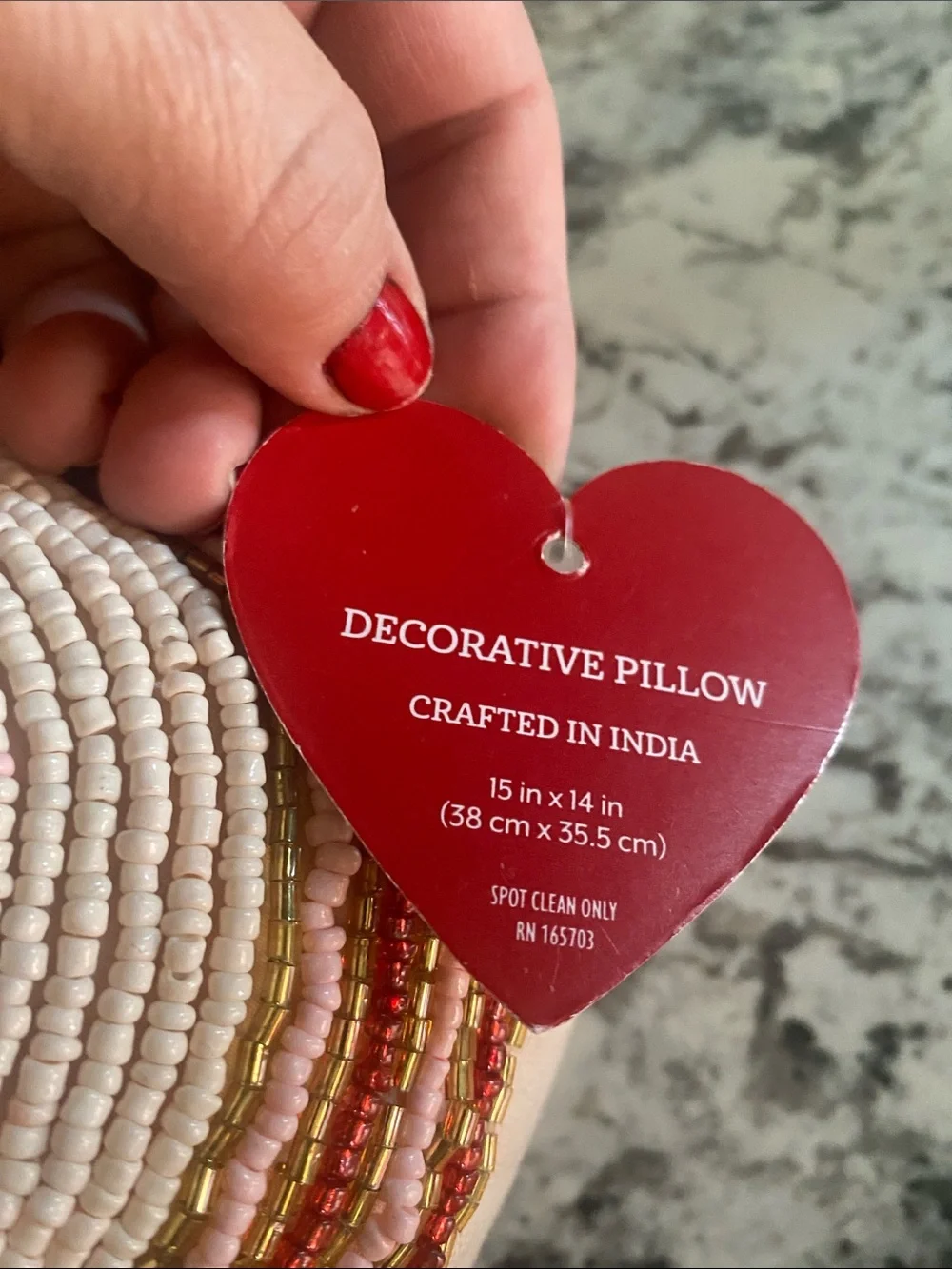 Beaded Heart Pillow with Red 'Love' Script